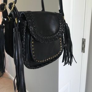 Crossbody black fringe bag